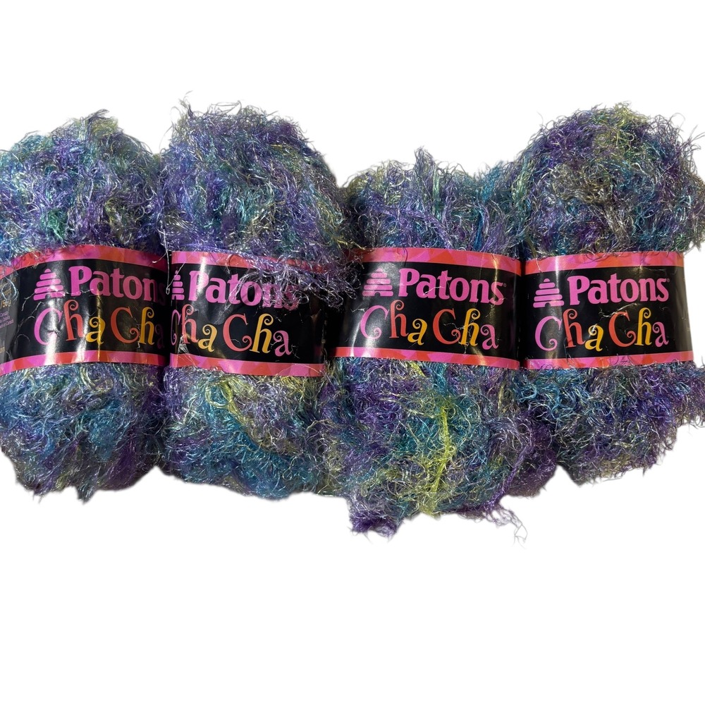 4 Skeins Patons Cha Cha Fun Fur Yarn Vegas #2002 Shimmer Metallic Craft Crochet